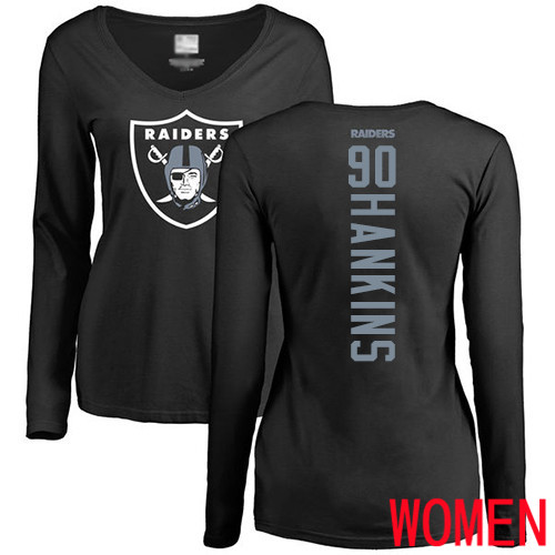 Oakland Raiders Black Women Johnathan Hankins Backer NFL Football #90 Long Sleeve T Shirt->women nfl jersey->Women Jersey